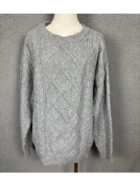 Ultra Flirt Women's Juniors' Rory Chunky Cable-Knit Sweater Lt Grey Size XL NWTs